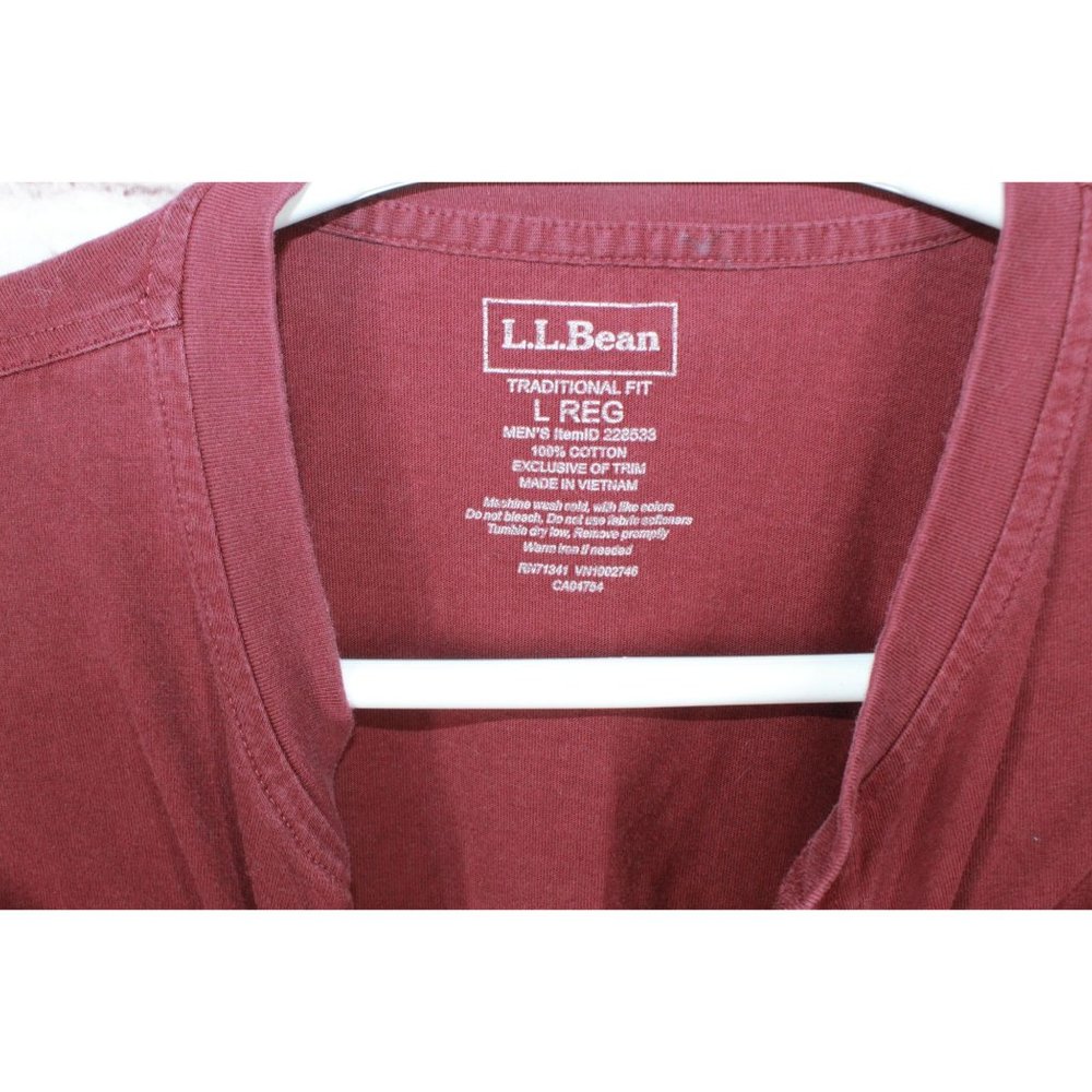 LL Bean Carefree Unshrinkable Tee Traditional Fit Long-Sleeve Henley Red L - Picture 4 of 9